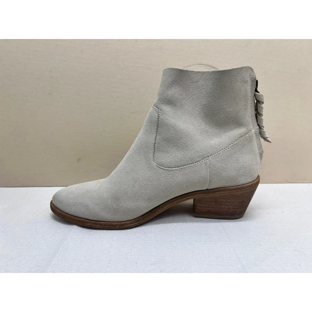 JOIE Adria Ankle Boot Women 8 Grey Good Suede Braided Zip Block Heel Bootie